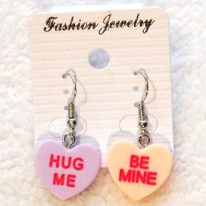 Valentine Candy Hearts Earrings Silver Drop Dangle